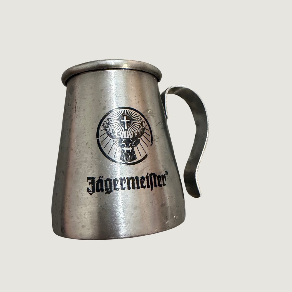 Jagermeister Shot Glass Mug OS Barware Collectible Stainless Steel Silver Mini